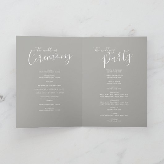 Einfache Hochzeitsprogramme mit mittlerer grauer S Programm (Innenseite)