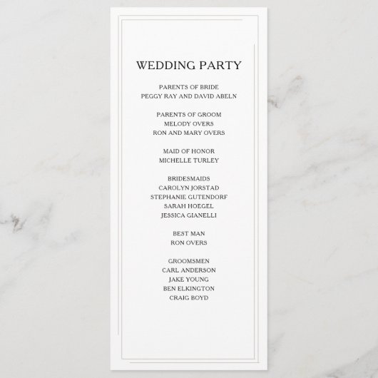 Einfache Hochzeitsprogramme Programm (Rückseite)