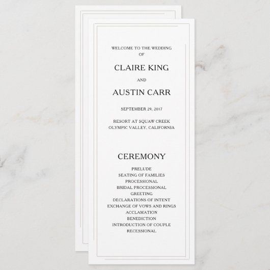 Einfache Hochzeitsprogramme Programm (Vorne/Hinten)