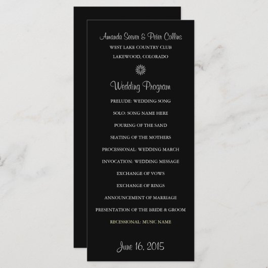 Einfache Hochzeitsprogramme (schwarz) Programm (Vorne/Hinten)