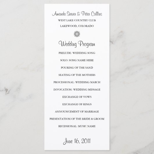 Einfache Hochzeitsprogramme (weiß) Programm (Vorderseite)