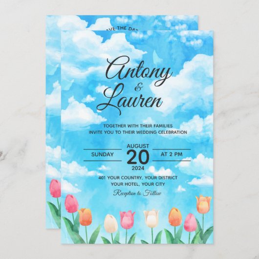 Einfache Hochzeitsreise in Wasserfarbe Einladung (Vorne/Hinten)
