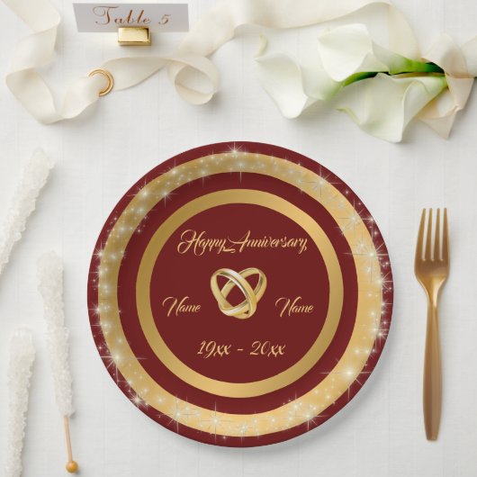 Einfache Hochzeitsrings anpassen Gold Jubiläum Pappteller (Hochzeit)