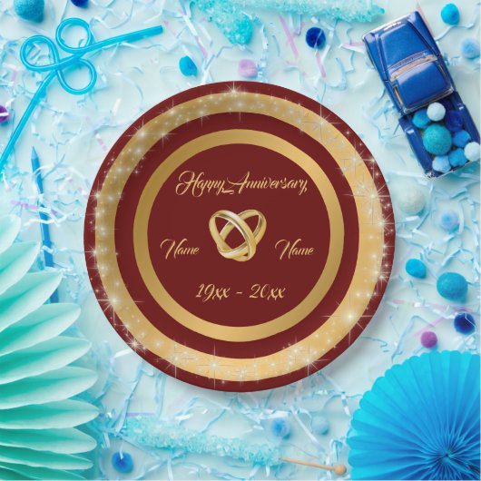 Einfache Hochzeitsrings anpassen Gold Jubiläum Pappteller (Party)