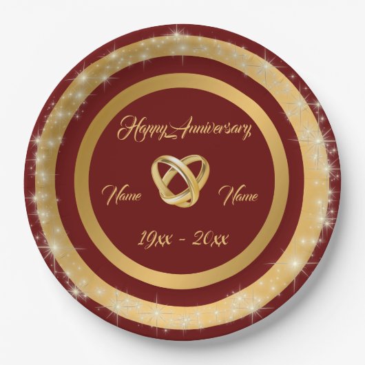 Einfache Hochzeitsrings anpassen Gold Jubiläum Pappteller (Vorderseite)