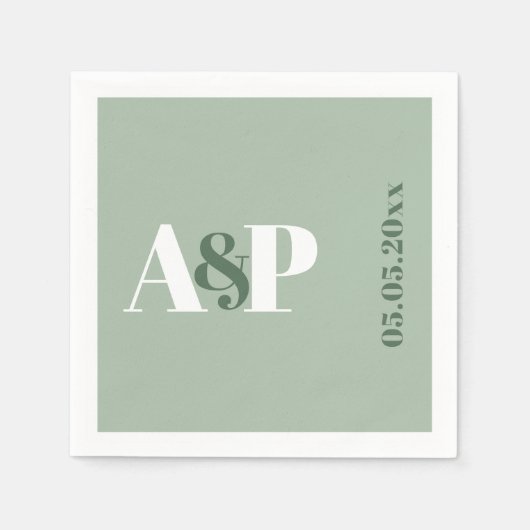 Einfache Hochzeitssage Green Monogram Typografy Serviette (Vorderseite)