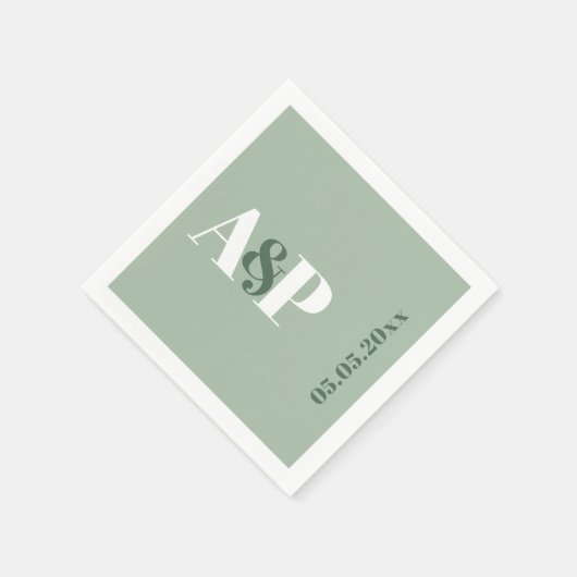 Einfache Hochzeitssage Green Monogram Typografy Serviette (Ecke)