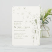 Einfache Hochzeitssage mit grünem Löwenzahn Einladung (Stehend Vorderseite)