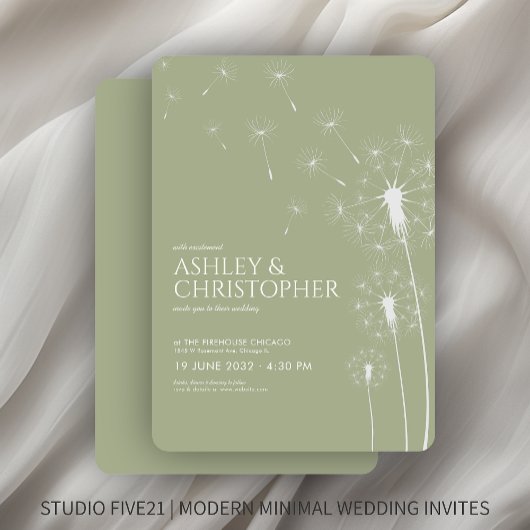 Einfache Hochzeitssage mit grünem Löwenzahn Einladung