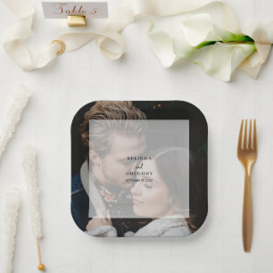 Einfache Hochzeitsschrift für elegantes Foto Pappteller