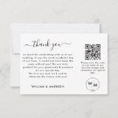 Einfache Hochzeitsschrift mit Monogramm und QR-Cod Dankeskarte (Rückseite)