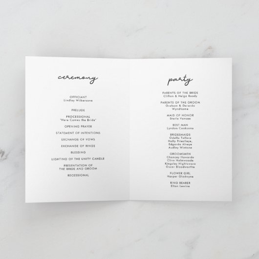 Einfache Hochzeitsschrift Programm (Innenseite)