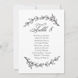 Einfache Hochzeitssitzkarte mit Blumenmuster. Tabe Einladung