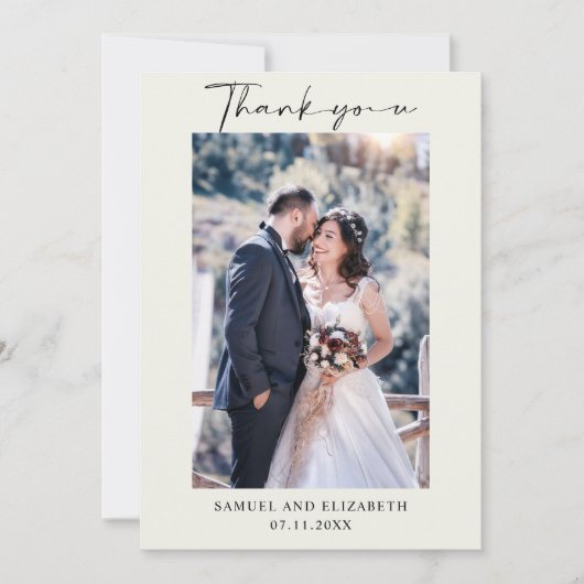 Einfache Hochzeitsskriptkalligrafie Dankeskarte (Vorderseite)