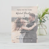 Einfache Hochzeitstag Foto verblasst Overlay Einla Einladung (Stehend Vorderseite)