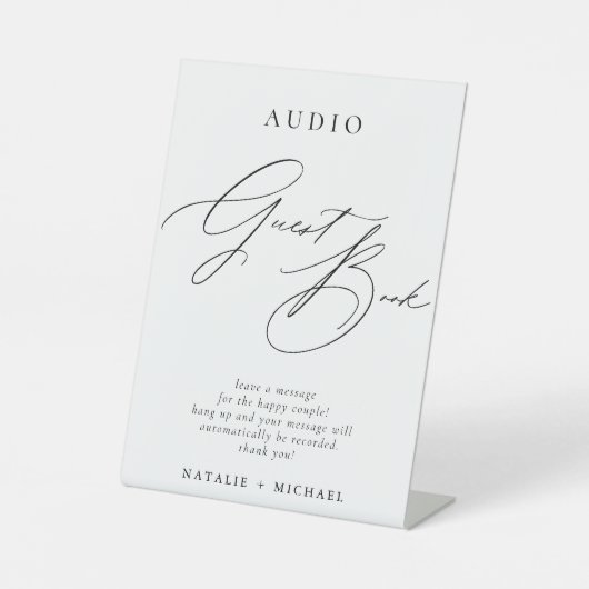 Einfache Hochzeitstelefonie Voicemail Audio Gästeb Sockelschild (Vorderseite)