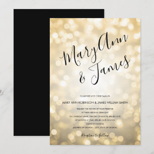 Einfache Hochzeitstypografie Gold Champagne Lights Einladung