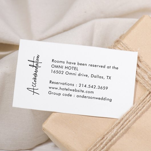 Einfache Hochzeitsunterkünfte in Kalligrafie Begleitkarte