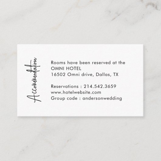 Einfache Hochzeitsunterkünfte in Kalligrafie Begleitkarte (Vorderseite)