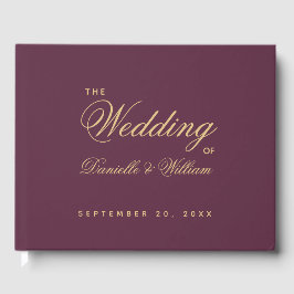 Einfache Hochzeitsweinfarbe Goldene Kalligrafie Gästebuch