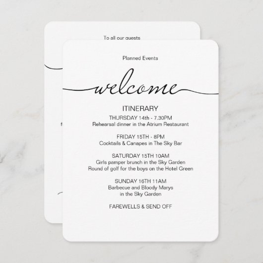 Einfache Hochzeitswochenende - Begrüßungsbeutel Begleitkarte (Vorne/Hinten)