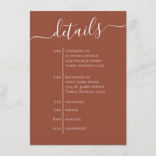 Einfache Hochzeitzeitstudie Terracotta QR-Code Begleitkarte (Vorderseite)