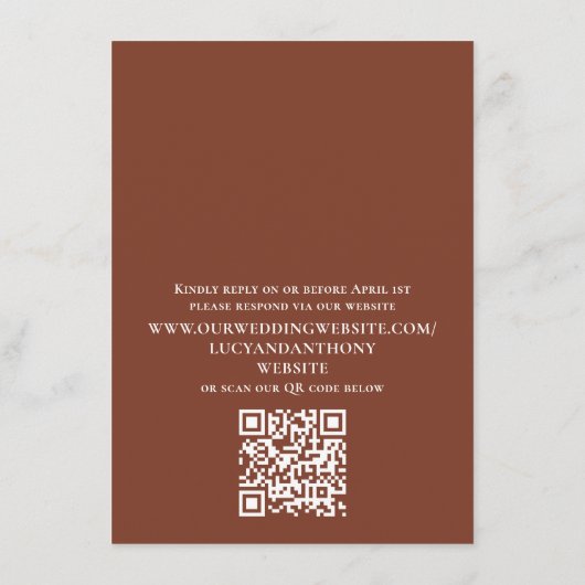 Einfache Hochzeitzeitstudie Terracotta QR-Code Begleitkarte (Rückseite)