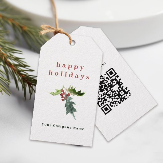 Einfache Holly Berries QR Code Corporate Holiday Geschenkanhänger