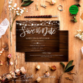 Einfache Holz- und Lichterketten Rustikale Hochzei Save The Date