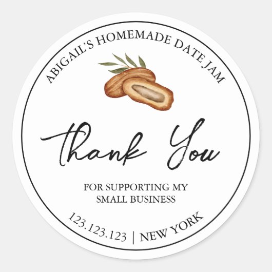 Einfache Homemade Date Jam Danke Label Runder Aufkleber (Vorderseite)