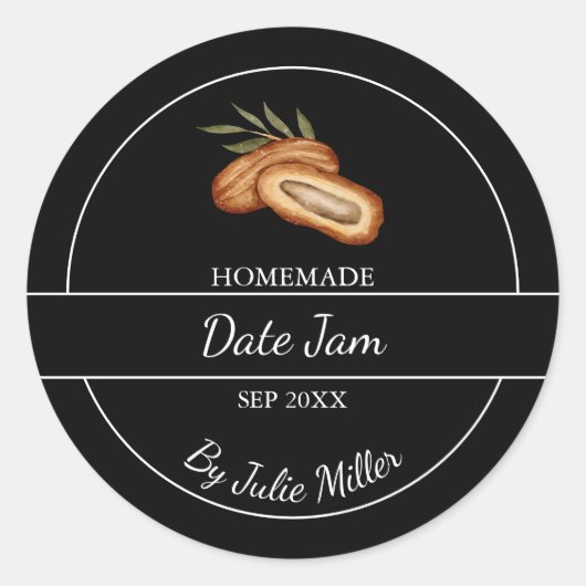 Einfache Homemade Date Jam Label | Schwarz Runder Aufkleber (Vorderseite)