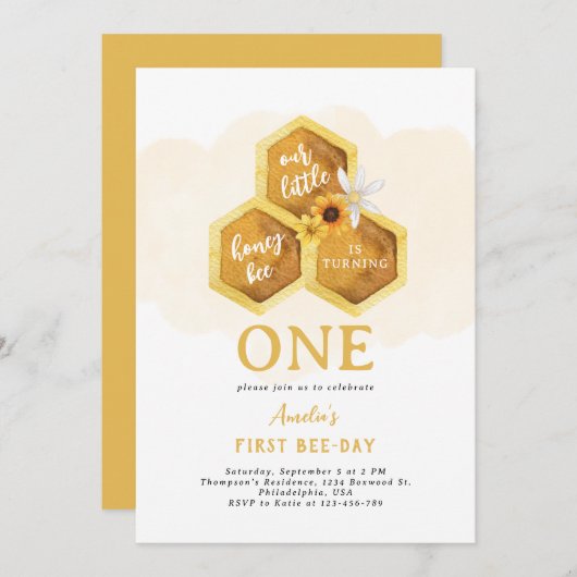 Einfache Honigwabe Sonnenblume Biene Erster Geburt Einladung (Vorne/Hinten)