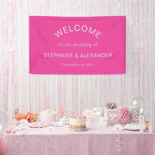 Einfache Hot Pink Custom Willkommen zur Hochzeit Banner (Party)