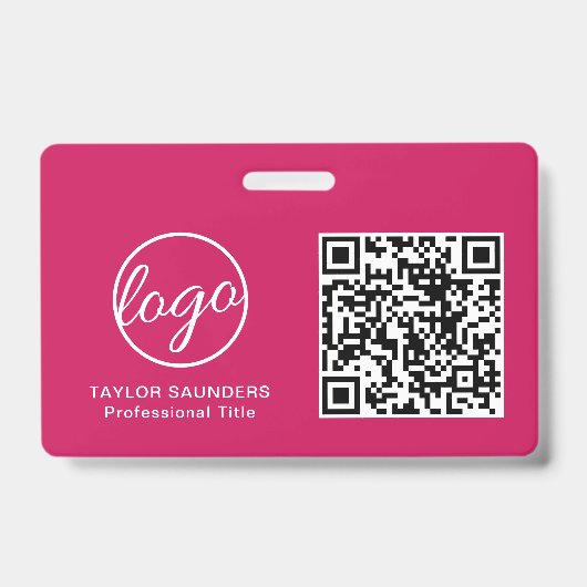 Einfache Hot Pink QR Code Mitarbeiter-ID Ausweis (Vorderseite)