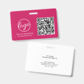 Einfache Hot Pink QR Code Mitarbeiter-ID Ausweis (Vorder- & Rückseite)
