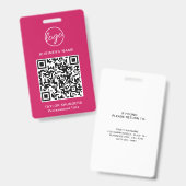 Einfache Hot Pink QR Code Mitarbeiter-ID Ausweis (Vorder- & Rückseite)