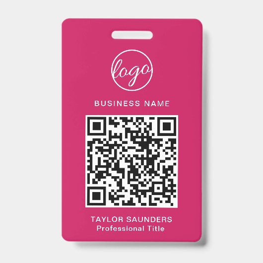 Einfache Hot Pink QR Code Mitarbeiter-ID Ausweis (Vorderseite)