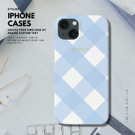 Einfache Hübsch Classic Blue Gingham Gold Monogram Case-Mate iPhone Hülle