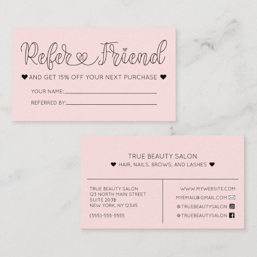 Einfache Hübsch-rosa-Herz-Typografie Visitenkarte (Vorne/Hinten)