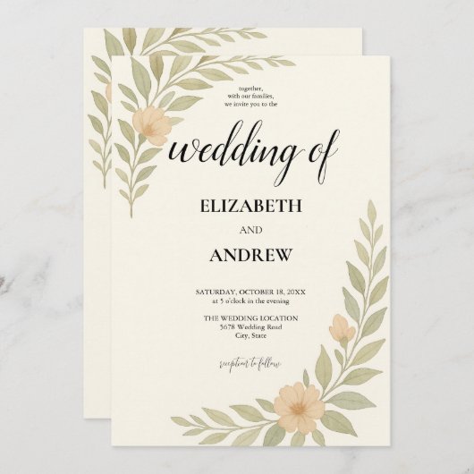 Einfache Hübsche Hochzeitsfeier Einladung (Vorne/Hinten)