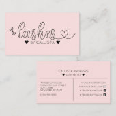 Einfache Hübsche Pink-Herz-Typografie-Lashes Visitenkarte (Vorne/Hinten)