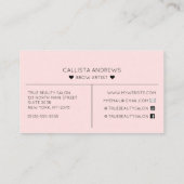 Einfache Hübsche Rosa Herztypografie Brows Visitenkarte (Rückseite)