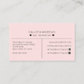 Einfache Hübsche rosa Herztypografie Nail Tech Visitenkarte (Rückseite)