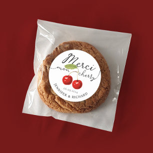 Einfache Hübsche Rotkirschen Hochzeiten handschrif Runder Aufkleber