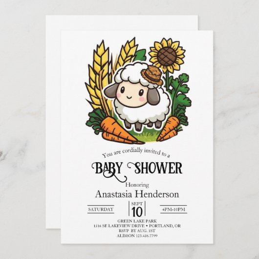 Einfache Hübsche Schafspuffel-Dusche Einladung (Vorne/Hinten)