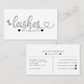 Einfache Hübsche Schwarz-weiße Herztypografie Lash Visitenkarte (Vorne/Hinten)