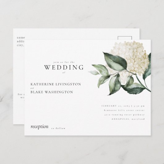Einfache Hydrangea Postkarte Einladung Hochzeit (Vorne/Hinten)