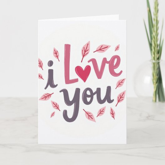 Einfache Ich liebe dich Karte mit Blättern (Vorderseite)