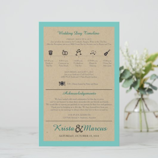 Einfache Icons Timeline Hochzeitsprogramm (Stehend Vorderseite)