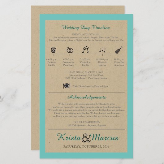 Einfache Icons Timeline Hochzeitsprogramm (Vorne/Hinten)